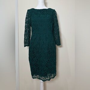 Talbots Dark Green Lace 3/4 Sleeve Dress Size 10P